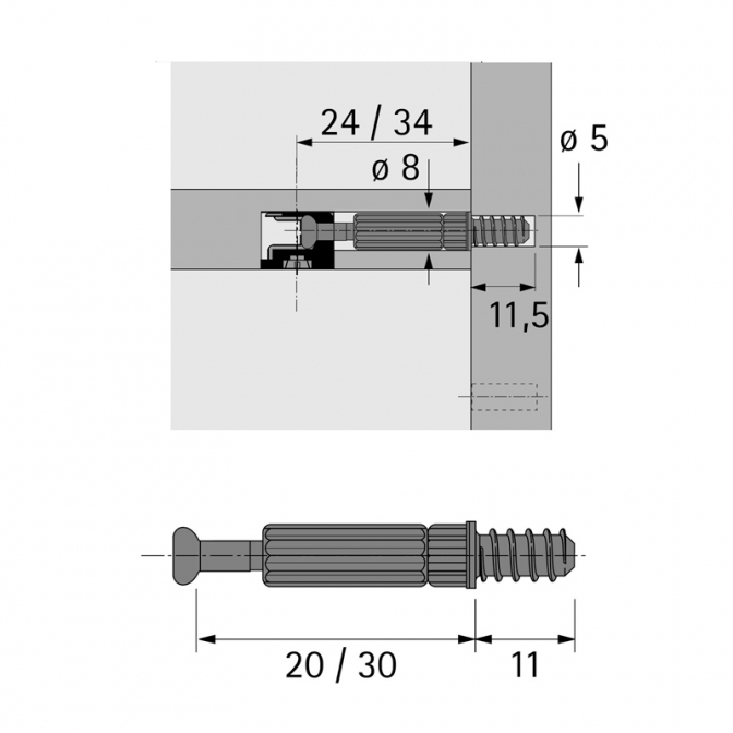 Дюбель Twister DU 232 T, для эксцентриковой стяжки Rastex 15, Hettich - фото 3 Дюбель Twister DU 232 T, для эксцентриковой стяжки Rastex 15, Hettich - фото 3