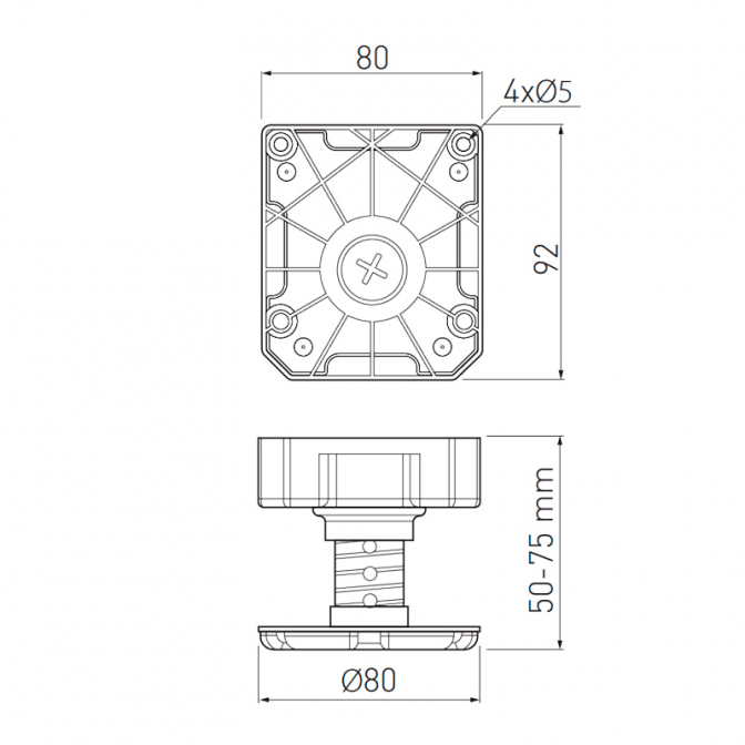 Ножка MLA-50, регулируемая, H=50 мм, чёрная, GTV - фото 2 Ножка MLA-50, регулируемая, H=50 мм, чёрная, GTV - фото 2