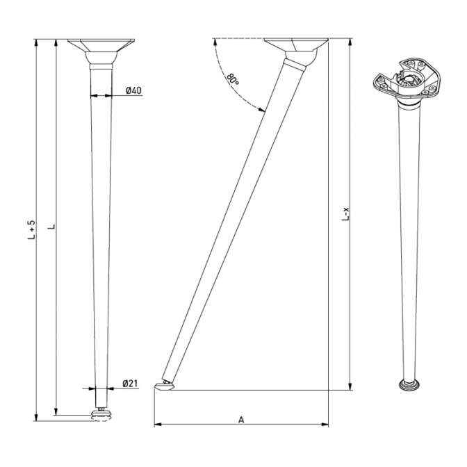 Опора X-Line, H=710, хром, с регулировкой наклона, GTV Опора X-Line, H=710, хром, с регулировкой наклона, GTV