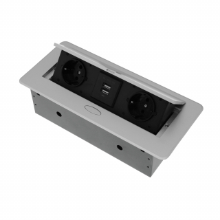Врізний блок розеток, 2 розетки, 2 USB, алюміній, DC Врізний блок розеток, 2 розетки, 2 USB, алюміній, DC