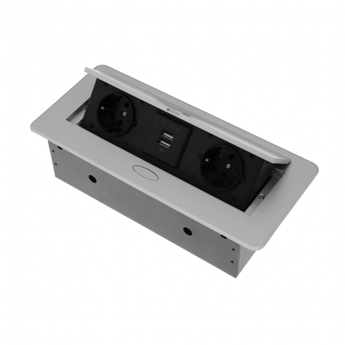 Врезной блок розеток, 2 розетки, 2 USB, алюминий, DC