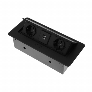 Врезной блок розеток, 2 розетки, 2 USB, чёрный, DC