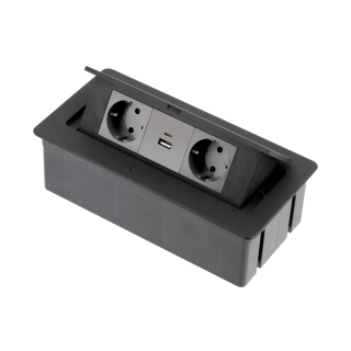 Висувний блок розеток Soft, 2 розетки, 2 USB, чорний, GTV Висувний блок розеток Soft, 2 розетки, 2 USB, чорний, GTV