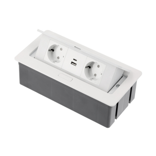 Висувний блок розеток Soft, 2 розетки, 2 USB, білий, GTV Висувний блок розеток Soft, 2 розетки, 2 USB, білий, GTV