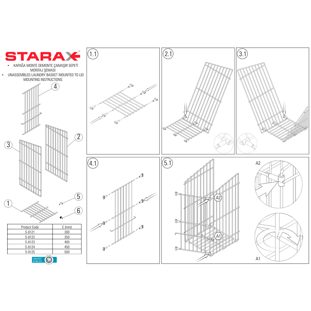 Корзина для белья 500, сборная, крепление на фасад, хром, Starax